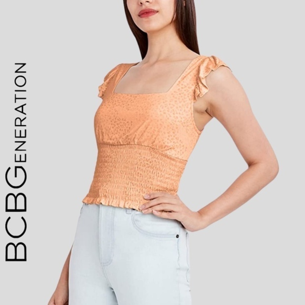 BCBGENERATION Ruffle Strap Smocked Top In Coral - Picture 2 of 10